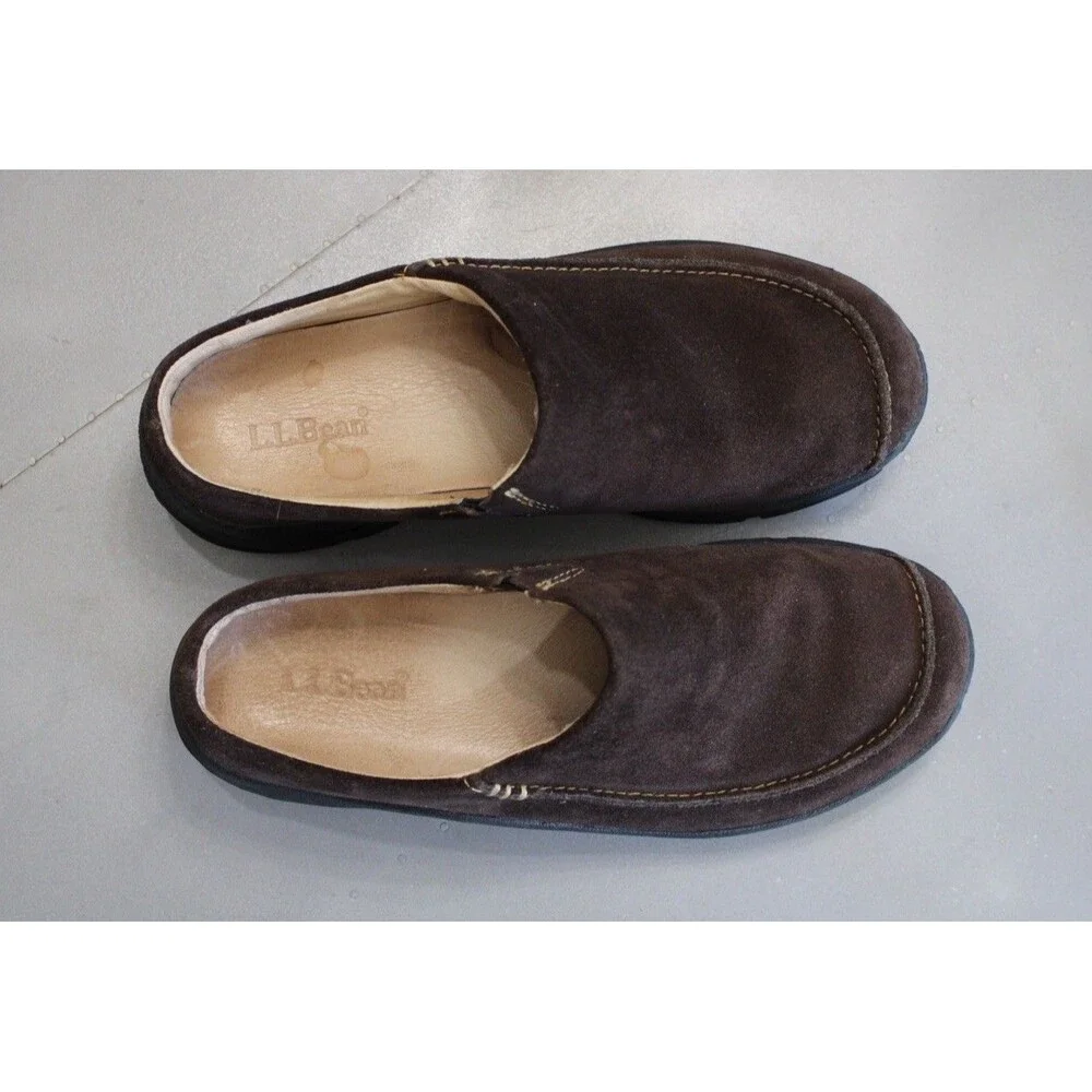 L.L. Bean Comfort Moc Suede Mules Womens 8 M Brown Slip‎ On Clog Casual Comfort